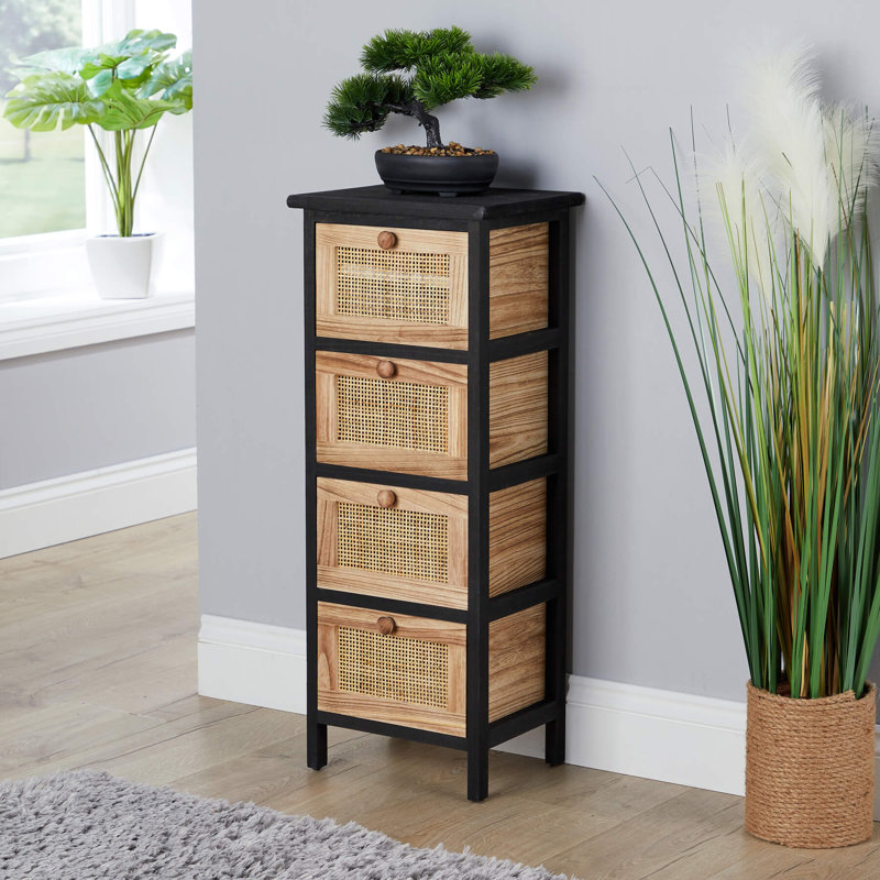 Ambrey Fully Assembled 4 Rattan Drawer Chest Storage Unit - Black