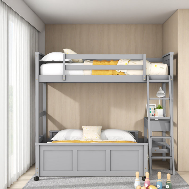 Lit superposé avec bureau, Gris, Simple sur simple