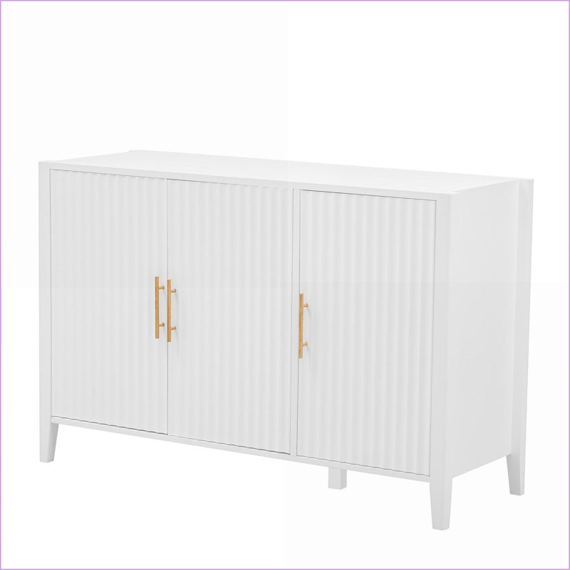 Armoire de rangement 3 portes avec poignées en métal Cabinets, l 48 po x P 17,7 po x H 31,9 po | Contemporain | Blanc cassé