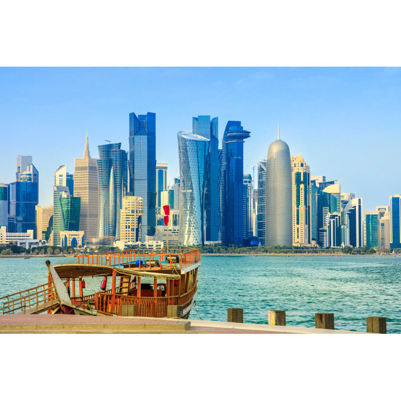 Photo de toile de fond de la baie de Doha, L 30 po x H 20 po