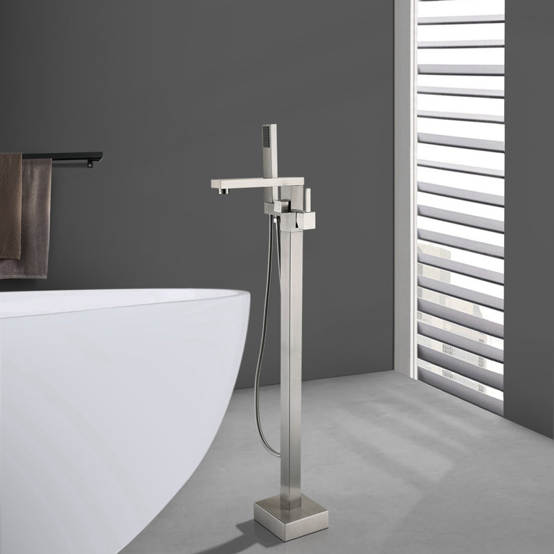 Brushed Nickel Freestanding Tub Filler with Hand Shower