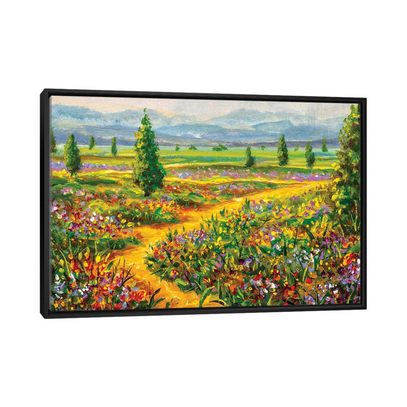 Summer Landscape And Country Road by Valery Rybakow - Painting on Canvas, 66.04 cm H x 45.72 cm W, Black Framed Canvas