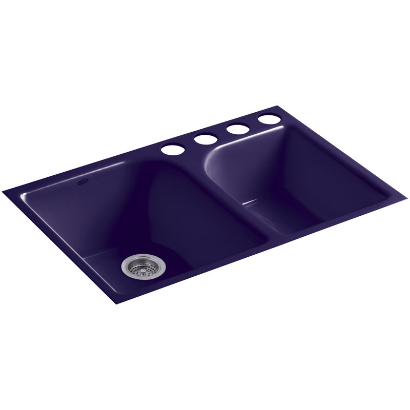 Executive Chef 33" L x 22" W Undermount Kitchen Sink with 4 Oversize Faucet Holes, Iron Cobalt