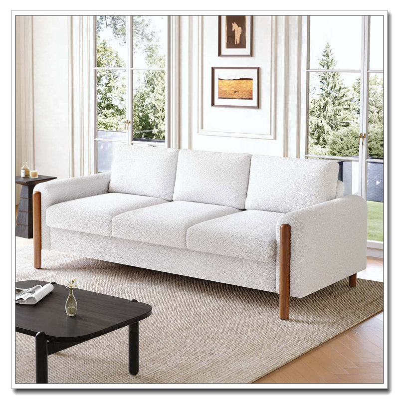Teddy Velvet 83.86" 3-Seater Sofa, Cream White
