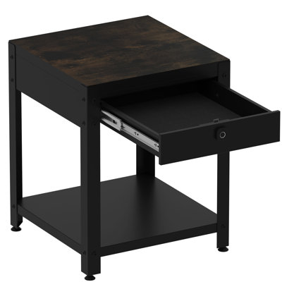 Table basse carrée à deux niveaux avec espace dissimulé et système d'alarme d'empreintes digitales, texture de grain de bois, idéale pour les salles à manger d'appartements, fabrication en acier laminé à froid, profondeur de 19,47 po, largeur de 16,02 po