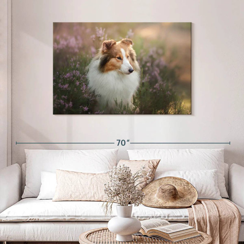 Sheltie And Flowers, 30" H x 45" W