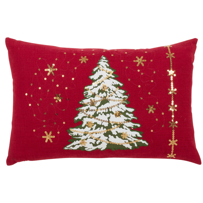 Red LED Christmas Tree Poly Filled Throw Pillow