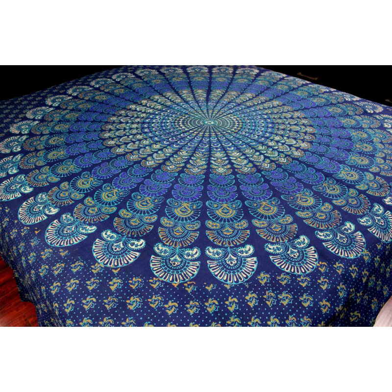 Tapisserie en coton peacock mandala sanganer, H 70 po x l 106 po