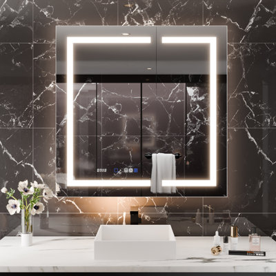 Smart LED Medicine Cabinet With GFCI Outlet & Blum Hinges, Built-In High-Power, Stepless Dimming & Anti-Fog , Integrated Design , Multifunctional Bathroom Storage