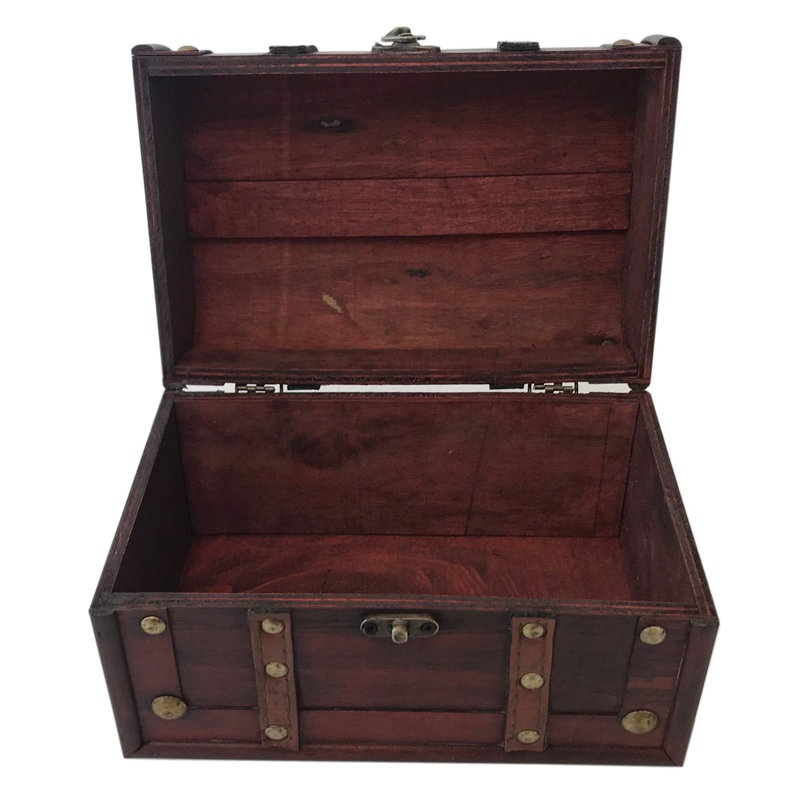 Wood and Leather Treasure Decorative Box with Lock And Lids