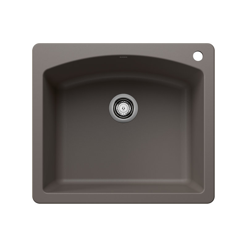 Évier de cuisine en granite à montage sur comptoir et crépine en granite L 25 po x l 22 po Diamond, Gris volcanique