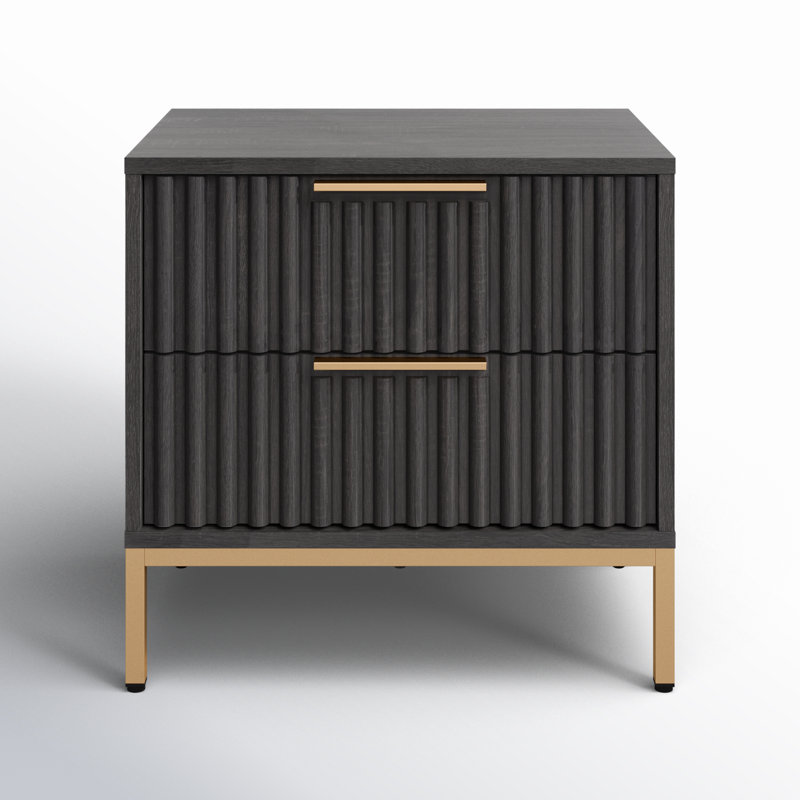 Burgess 2 - Drawer 22.1" Nightstand, Distressed Black / Gold