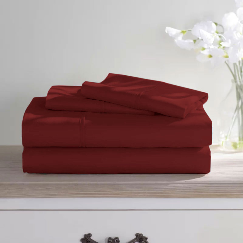 Wayfair Basics® 1800 Series Soft Microfiber Sheet Set, Burgundy, Twin Sheet Set with 1 Pillowcases