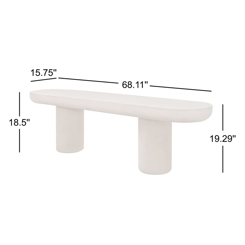 Ansel Stone Garden Bench, Cream, 19.29"H x 68.11"W x 15.75"D