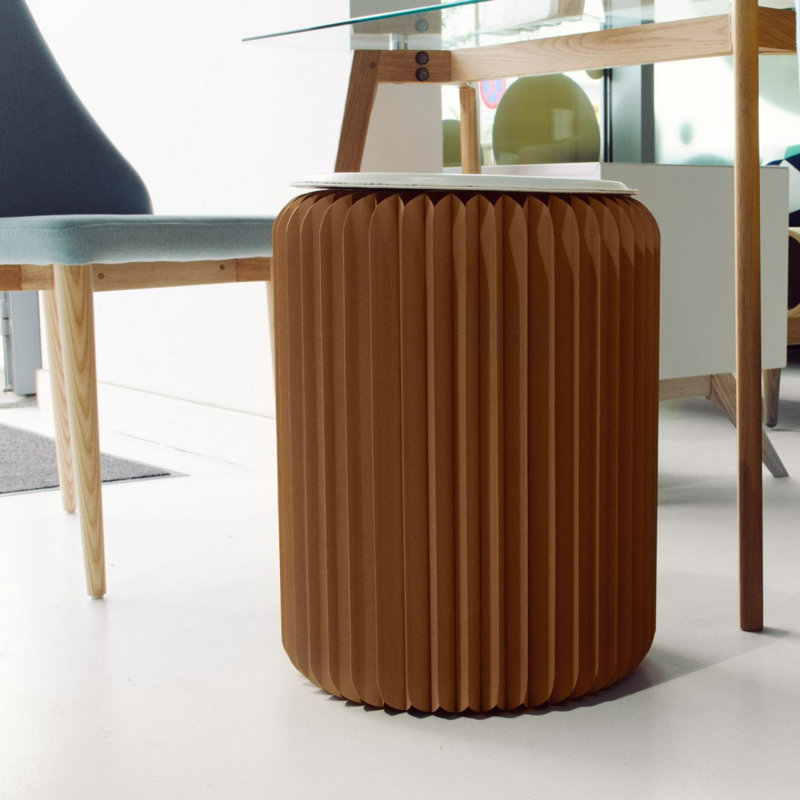 Cardboard Accent Stool, Brown/White