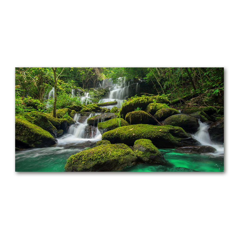 Waterfall In The Forest - Print on Canvas, 60cm H x 120cm W, Wrapped Canvas