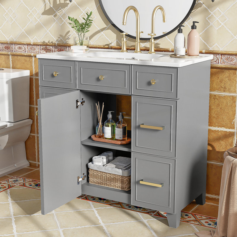 Meuble-lavabo de qualité supérieure avec caractéristiques avancées pour un rangement et un style optimaux, Gris