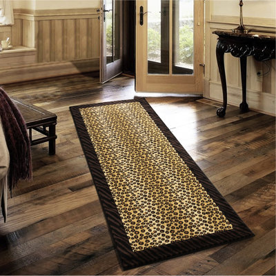 31 po Tapis de couloir large à imprimé animal, 87 po, polypropylène fabriqué à la machine, style rustique, doux et teint