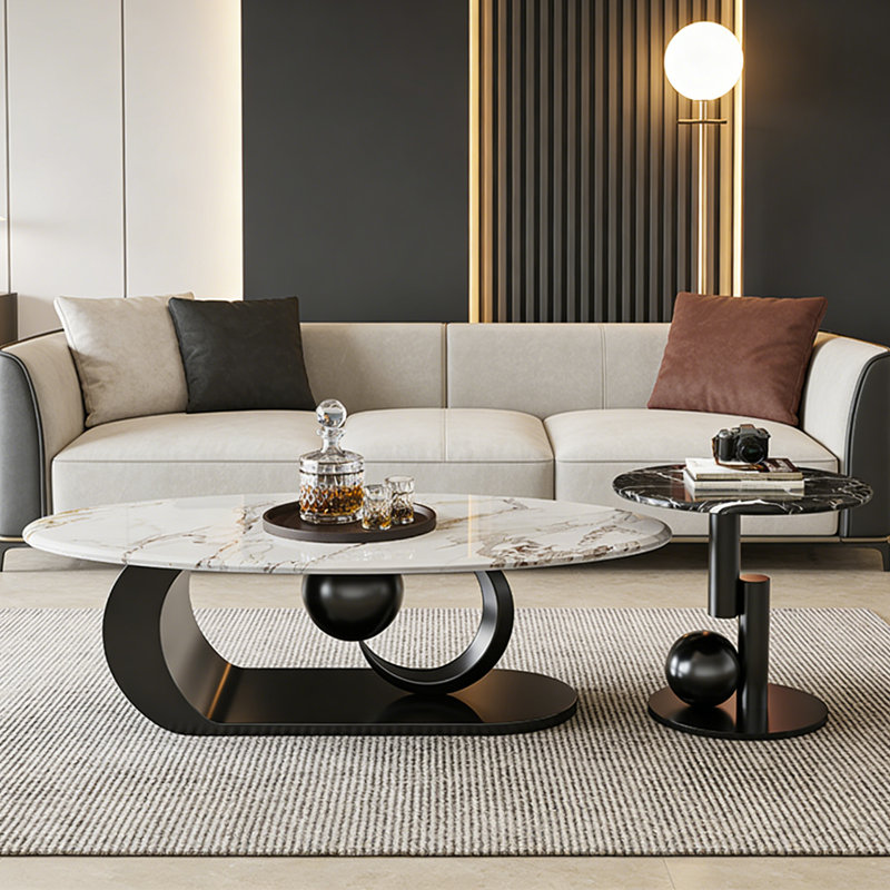 Table basse Tejada 2 Bunching Tables, Blanc / Noir / Brun, H 15,7 po x L 51,2 po x l 27,6 po