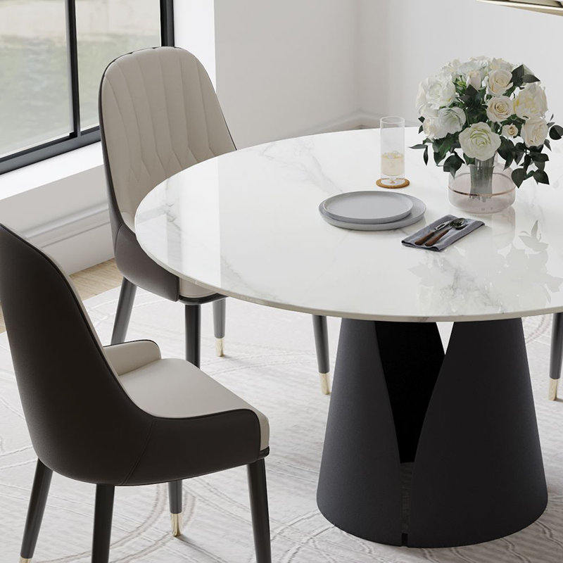 Table de salle à manger 47 po Vera, H 29,53 po x L 47,24 po x l 47,24 po, Blanc lustré, Noir