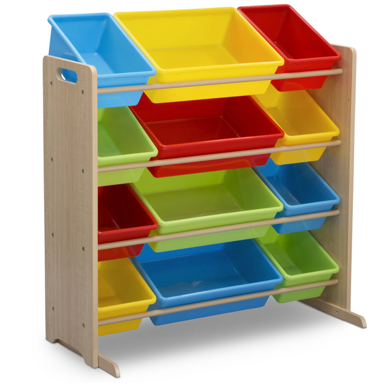 Natural Wood Kids Storage Organizer with Primary Color Bins
