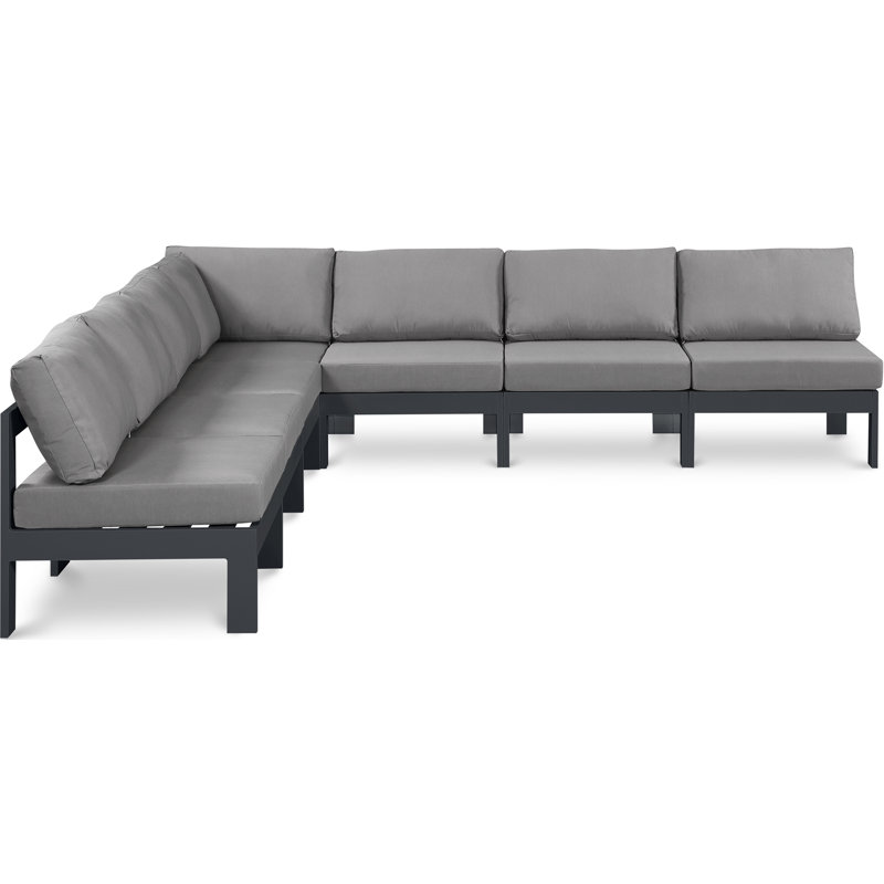 Erdaun 120'' Wide Aluminum Patio Sectional with Cushions, Gray, Dark Gray