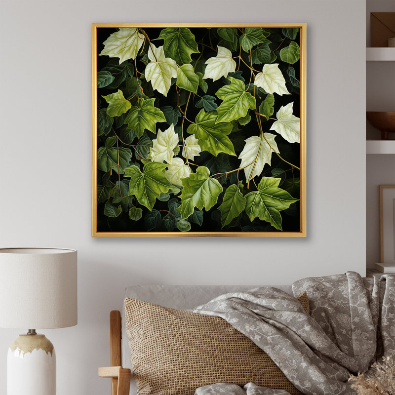 «Ivory Ivy Green Leaves Canopy I», reproduction sur toile, Cadre flottant doré, 36" H x 36" W