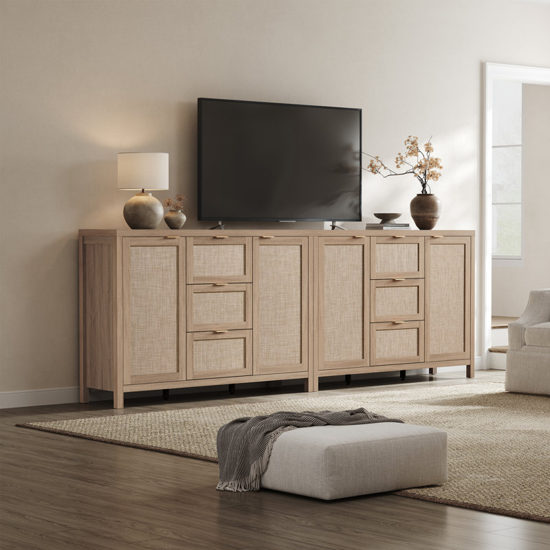 51.57'' W 3-Drawer And 2-Door Rattan Sideboard With Adjustable Shelves, Light Oak