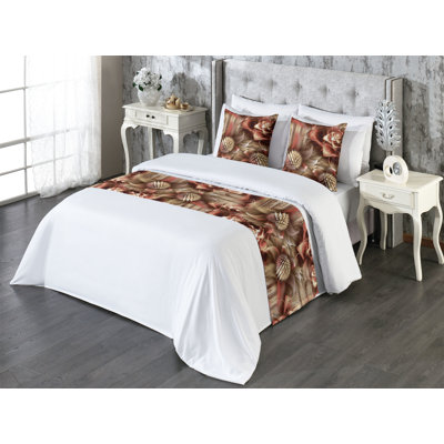 Ambesonne Ethnic Bed Runner Set Abstract Stars Vintage Art Pale Redwood and Umber