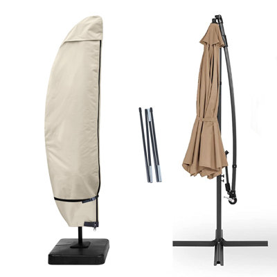 Housse de parasol pour patio - Parasol de jardin imperméable et décalé pour l'extérieur de banane convient à un parasol décalé en porte-à-faux 12 à 14 pieds, beige