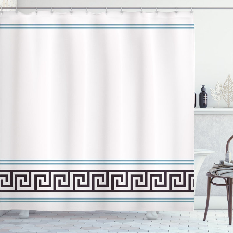 Geometric Shower Curtain with Hooks Included, 84"H x 69"W, White/Blue