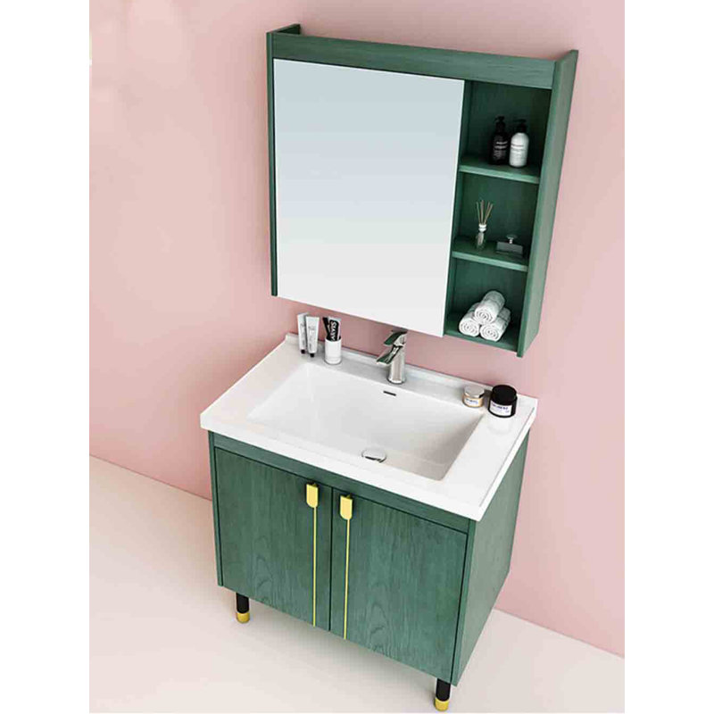 Meuble-lavabo vert de style nordique avec lavabo en céramique intégré pour la salle de bain