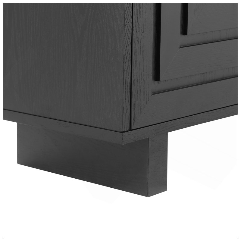 Buffet moderne, armoire de rangement 59 po x 15,75 po x 32,5 po avec 4 portes, panneau de fibres à densité moyenne et placage de frêne, avec poignées en métal, finition noire, convient au rangement de la salle à manger / salon