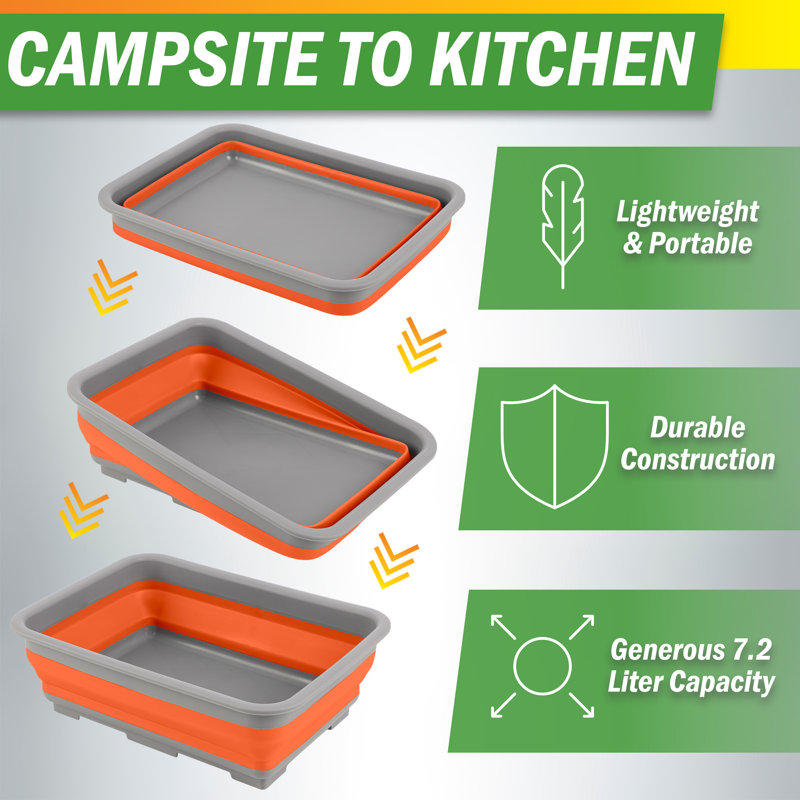 Bac de lavage pliable multiusage - Lavabo portable / bac à vaisselle / seau à glace avec capacité de 7,27 L, Orange