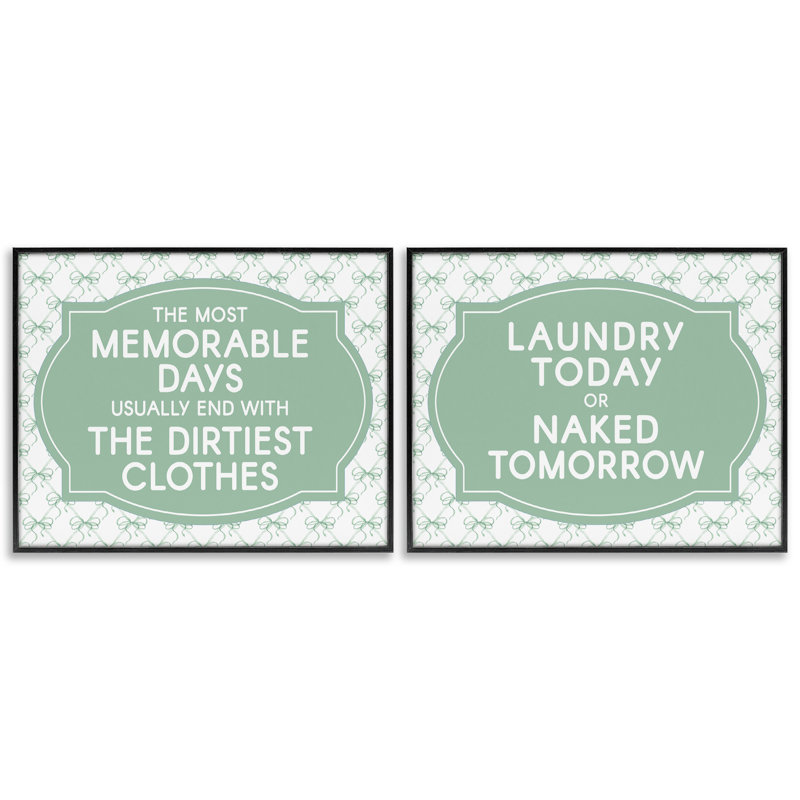 Ensemble de 2 giclées Green Bow Laundry Sentiments, H 11 po x l 14 po, Giclée encadrée noir minuit