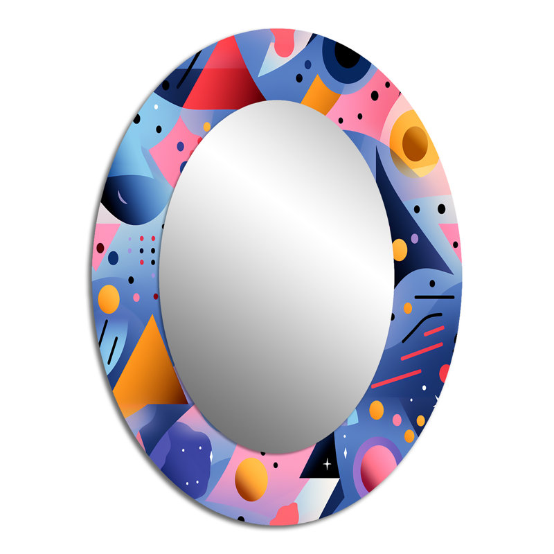 Multicolor Funky Cool Geometric Triangle Pattern - Modern Oval Wall Mirror, 40" x 30"