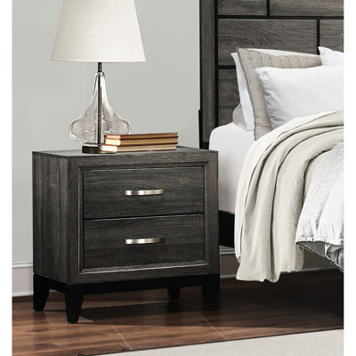 Table de chevet moderne pour chambre avec glissières centrales en métal et 2 tiroirs de style contemporain