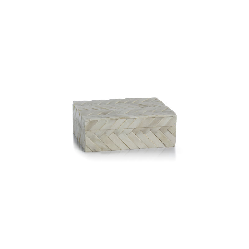 Medium White Bone Chevron Pattern Lidded Box