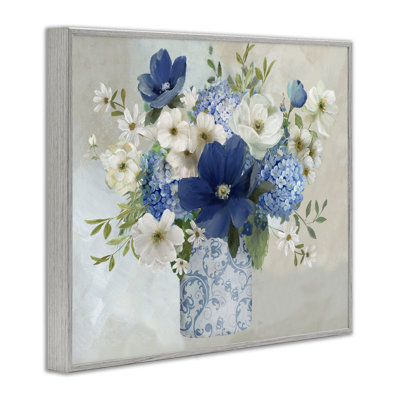 Bouquet dans un élégant vase à motif encadré, estampe numérique, design par Nan