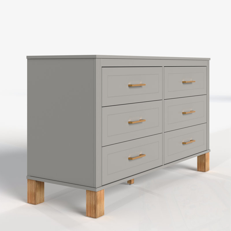 Armoire de rangement moderne à 6 tiroirs avec poignées en métal, Gris