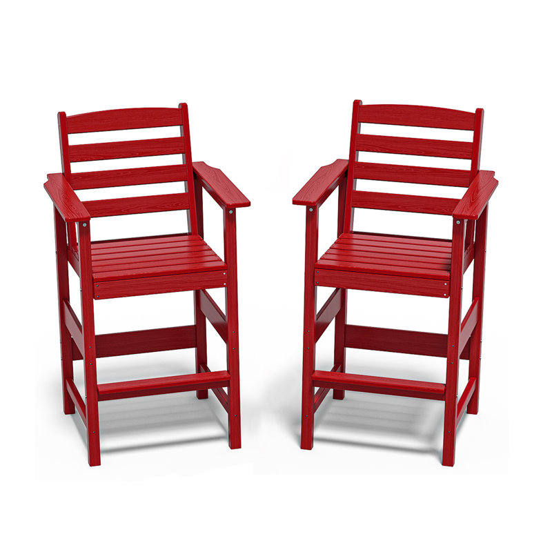 Set of 2 Tall Adirondack Bar Chairs – All-Weather HDPE Patio Seating, Red