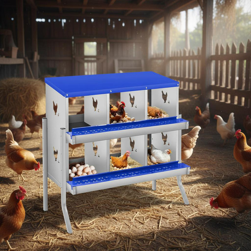 Boîtes de nidification en métal pour poules-6 boîtes de nidification pour poulets avec pattes de support pour œufs, boîtes de pondeuses à roulettes murales pour poules et poulailler, bleu