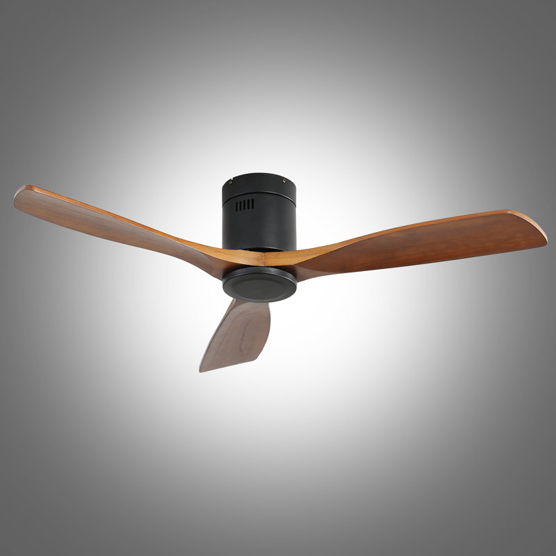 Ventilateur de plafond 3 pales Nicola, Finition noir mat avec pales brunes