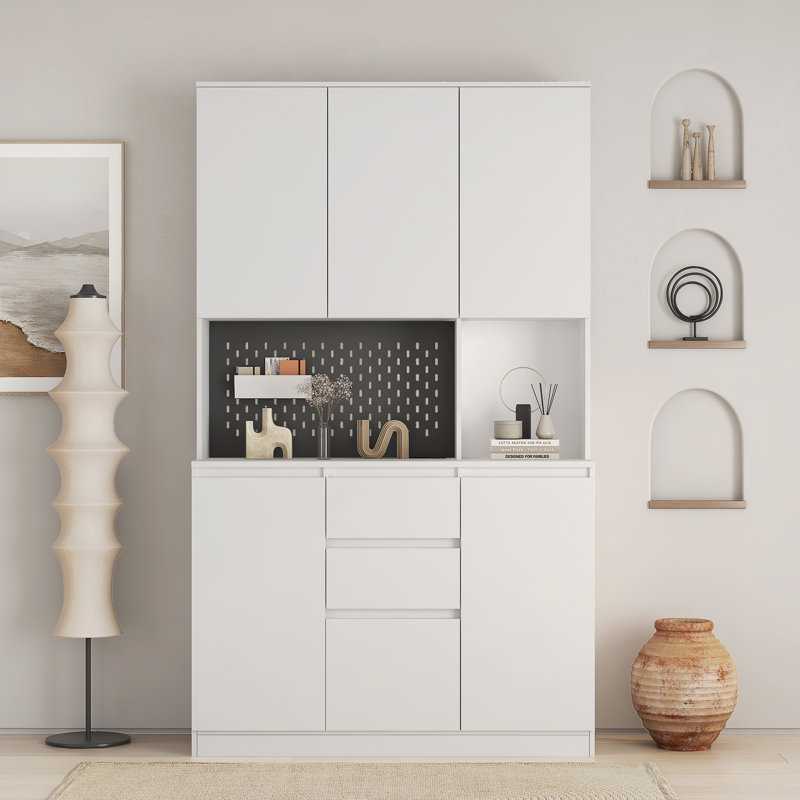 74" Kitchen Pantry with Microwave Shelf, White