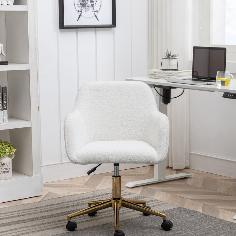 Chaise de bureau en tissu Teddy, hauteur réglable, pivotant à 360 °, Blanc