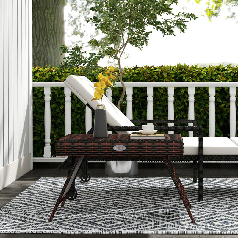 Folding Rattan Side Table, Outdoor End Table, Coffee Table