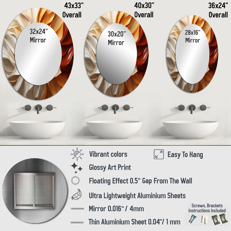 Sunlit Spiral - Miroir mural moderne ovale, 36 po x 24 po