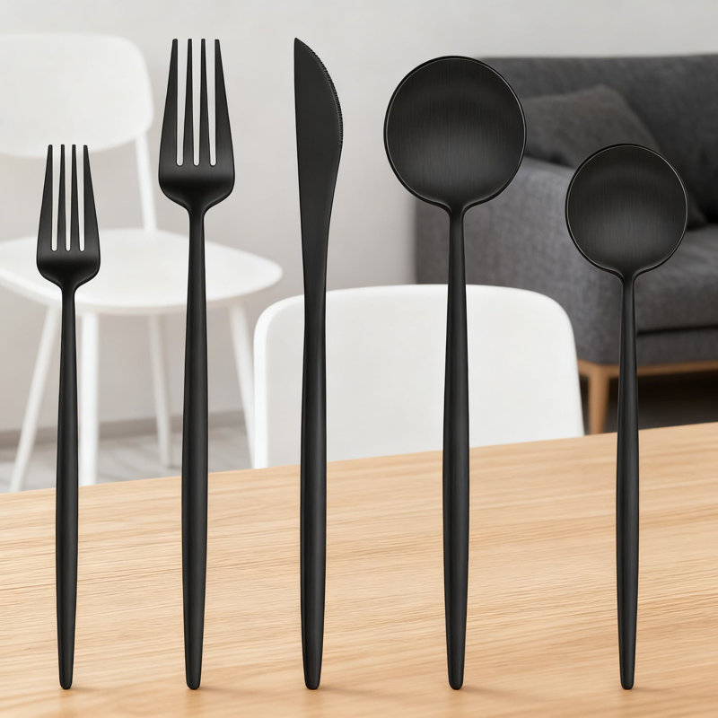 Ensemble de couverts 30 pièces en acier inoxydable pour 6 personnes, ensemble de coutellerie moderne brossé mat avec cuillères, fourchettes et couteaux, ensemble d'ustensiles allant au lave-vaisselle pour la cuisine et l'hôtel