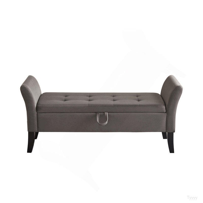 51.5" Bed Bench With Storage Grey Velvet, Gray