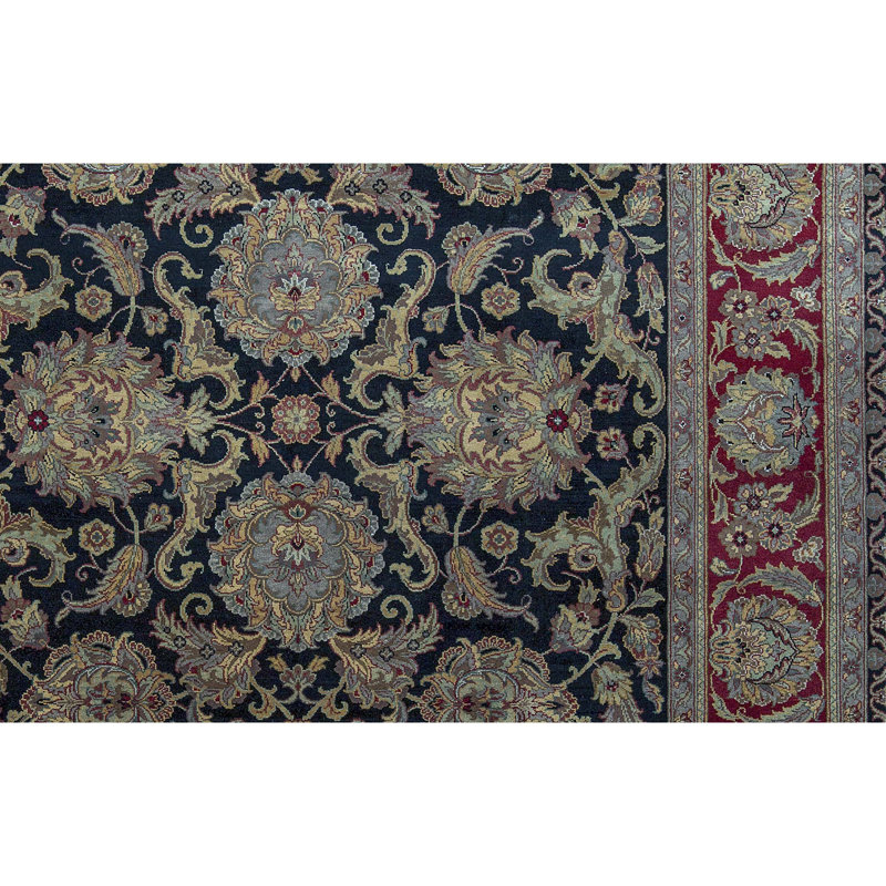 Hand-Knotted High-Quality Black and Red Area Rug